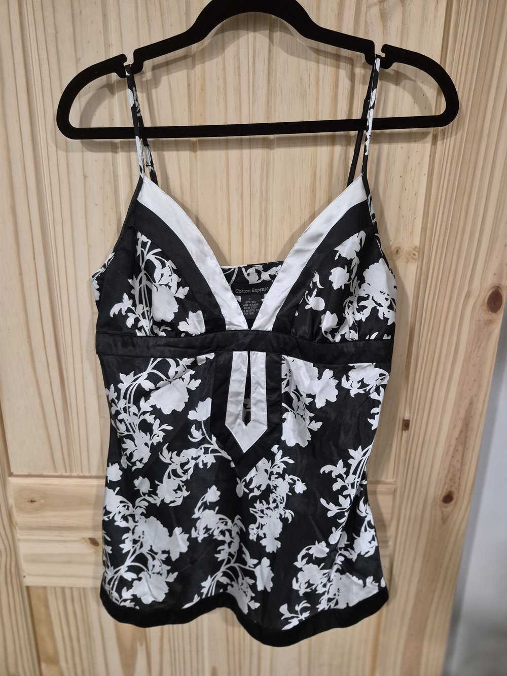 Black & White Floral Satin Camisole Top